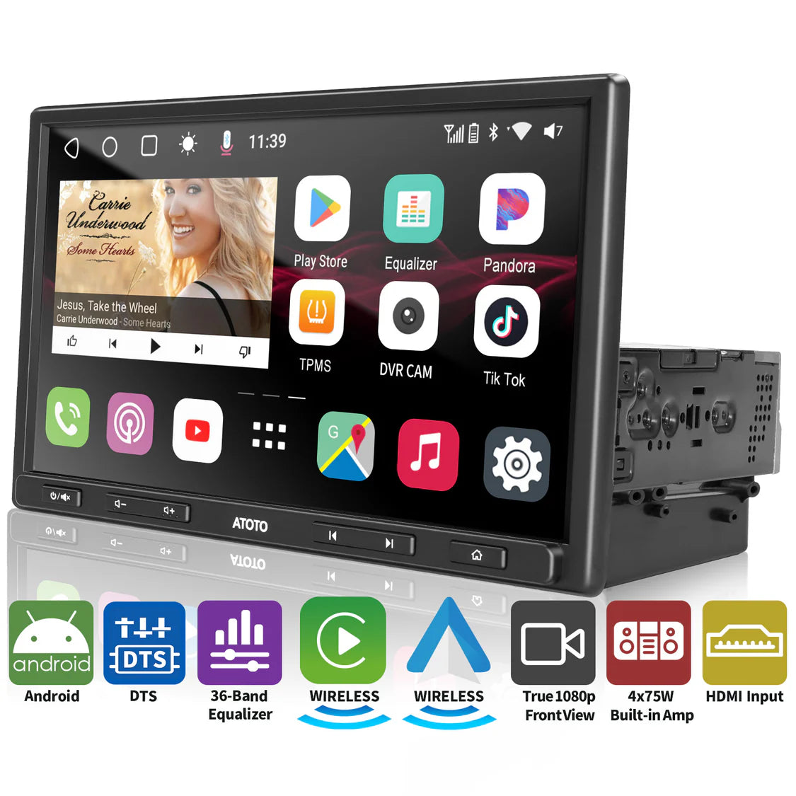 ATOTO S8AIO Single-DIN 10" Floating Display with Wireless CarPlay & Android Auto