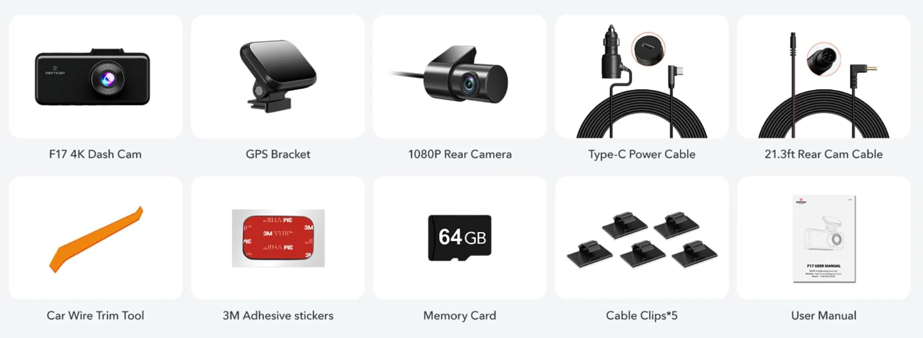Redtiger F17 4K 3-Channel 5G Wifi Dash Cam