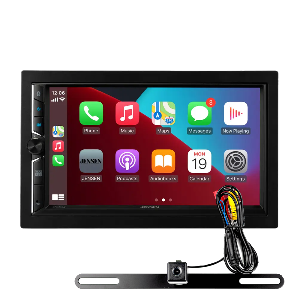 Jensen CAR723W-BC: 7" Multimedia Receiver with Wireless CarPlay & Android Auto, Backup Camera Included