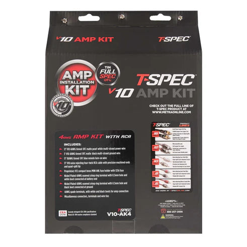 T-Spec V10-AK4 4 AWG Amplifier Wiring Kit with RCA Cable